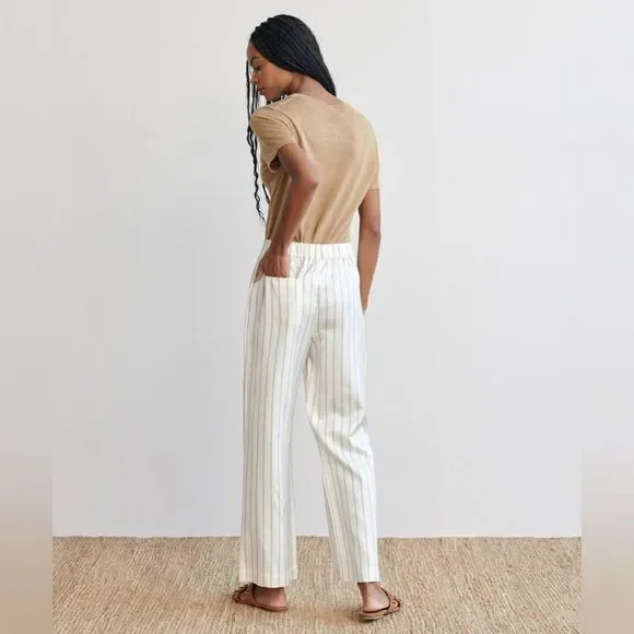 Jenni Kayne Bianca White Pants Straight Leg Navy Strips Size XS - Picture 6 of 11